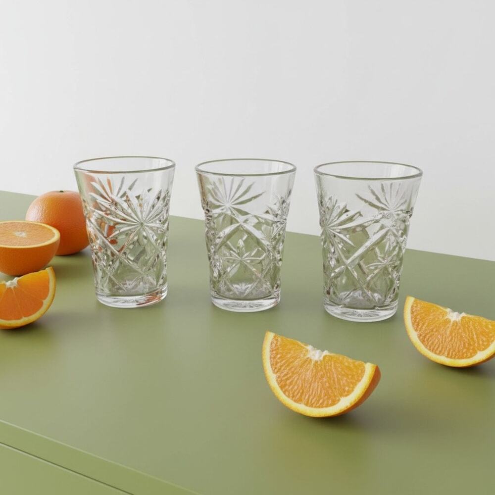 Vintage Anchor Hocking EAPC Prescut Juice Glasses-Set 3-Star Pattern-Retro-Farm